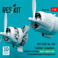   ResKit Models PBY-5/5A/ OA-10A Catalina propellers, engines & cowlings (open engines bay) for Revell/Monogram/Hasegawa kit (3D Printed) 1:48 (RSU48-0484)
