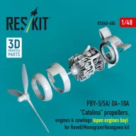   ResKit Models PBY-5/5A/ OA-10A Catalina propellers, engines & cowlings (open engines bay) for Revell/Monogram/Hasegawa kit (3D Printed) 1:48 (RSU48-0484)