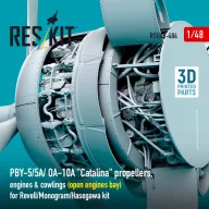   ResKit Models PBY-5/5A/ OA-10A Catalina propellers, engines & cowlings (open engines bay) for Revell/Monogram/Hasegawa kit (3D Printed) 1:48 (RSU48-0484)