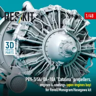   ResKit Models PBY-5/5A/ OA-10A Catalina propellers, engines & cowlings (open engines bay) for Revell/Monogram/Hasegawa kit (3D Printed) 1:48 (RSU48-0484)