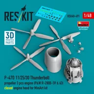   ResKit Models P-47D 11/25/30 Thunderbolt propeller (3 pcs), engine (P&W R-2800-59 & 63) closed engine hood for MiniArt kit (3D Printed) 1:48 (RSU48-0491)