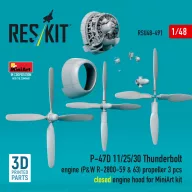   ResKit Models P-47D 11/25/30 Thunderbolt propeller (3 pcs), engine (P&W R-2800-59 & 63) closed engine hood for MiniArt kit (3D Printed) 1:48 (RSU48-0491)