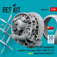   ResKit Models P-47D 11/25/30 Thunderbolt propeller (3 pcs), engine (P&W R-2800-59 & 63) closed engine hood for MiniArt kit (3D Printed) 1:48 (RSU48-0491)