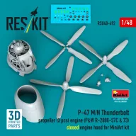   ResKit Models P-47 M/N Thunderbolt propeller (3 pcs), engine (P&W R-2800-57C & 73) closed engine hood for MiniArt kit (3D Printed) 1:48 (RSU48-0492)