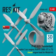   ResKit Models P-47 M/N Thunderbolt propeller (3 pcs), engine (P&W R-2800-57C & 73) closed engine hood for MiniArt kit (3D Printed) 1:48 (RSU48-0492)