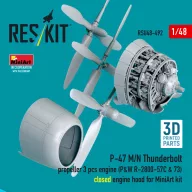   ResKit Models P-47 M/N Thunderbolt propeller (3 pcs), engine (P&W R-2800-57C & 73) closed engine hood for MiniArt kit (3D Printed) 1:48 (RSU48-0492)