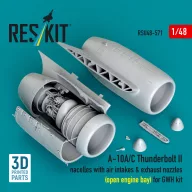   ResKit Models A-10A/C Thunderbolt II nacelles with air intakes & exhaust nozzles (open engine bay) for GWH kit (3D Printed) 1:48 (RSU48-0571)