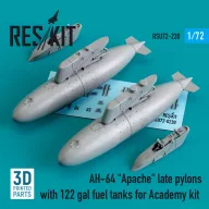   ResKit Models AH-64 Apache late pylons with 122 gal fuel tanks for Academy kit (3D Printed) 1:72 (RSU72-0230)