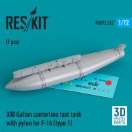   ResKit Models 300 Gallon centerline fuel tank with pylon for F-16 (A/B/C/D/E/F/I) (type 1) (1 pcs) (3D Printed) 1:72 (RSU72-0262)