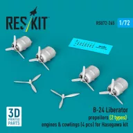   ResKit Models B-24 Liberator propellers (2 types), engines & cowlings (4 pcs) (3D Printed) for Hasegawa 1:72 (RSU72-0265)