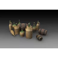   Royal Model Wicker Bottles Demijohn Glass and small barrels 1:35 (RM786)