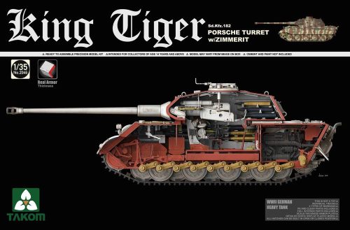 Takom WWII German Heavy Tank Sd.Kfz.182 King Tiger Porsche Turret w/Zimmerit 1:35 (TAK2046S)