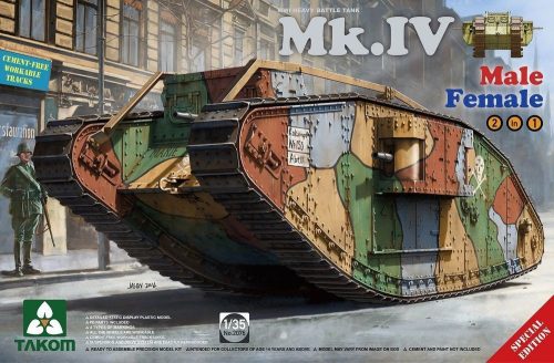 Takom WWI Heavy BattleT. Mk.IV2in1(with new decal /cement-free workable tracks) Edition w.new decal a.cement-free 1:35 (TAK2076)