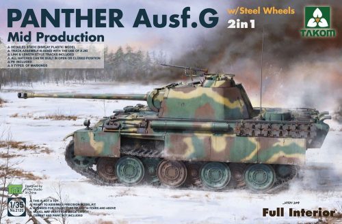 Takom WWII German medium Tank Panther Ausf.G Mid production w/Steel Wheels 2in1 1:35 (TAK2120)