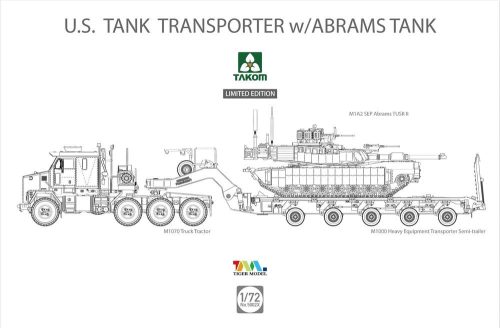 Takom U.S. M1070&M1000 70 Ton Tank Transporter w/Abrams TANK, Limited Edition 1:72 (TAK5002X)
