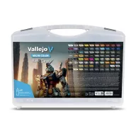   Vallejo Mecha Color. Includes: 73 Mecha Color, 3 Mecha Varnish, 1 Airbrush Thinner, 1 Airbrush Flow Improver, 1 Decal Softener, 1 medium and a color chart. (69990)